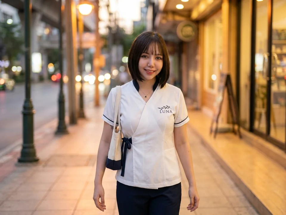A Luna therapist on the way to you near the Asok crossing at dusk